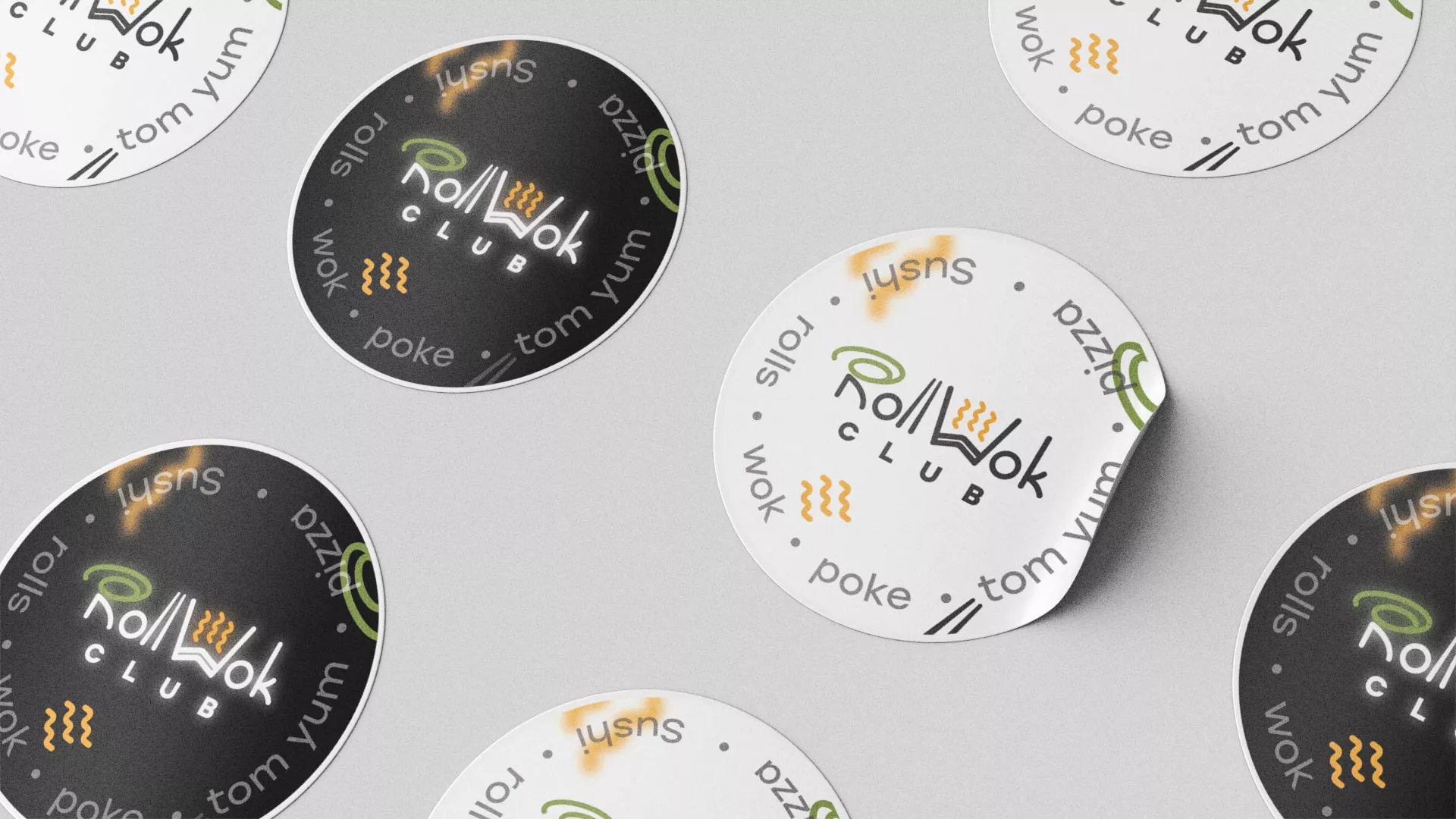 Разработка наклеек для суши-бара «Roll Wok Club» в Клинцах